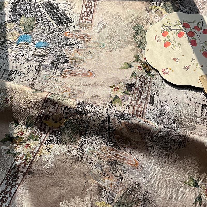 Floral Window Gambiered Canton Gauze Fabric - Daiwa Brocade, 59" Wide