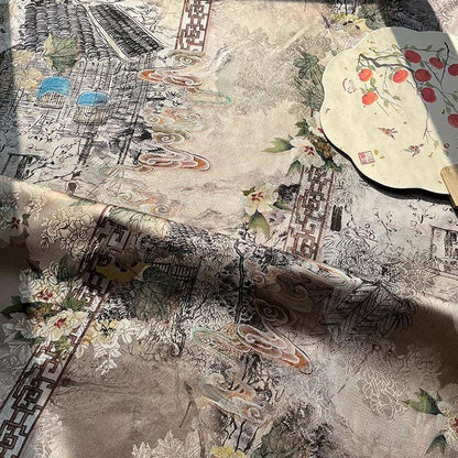 Floral Window Gambiered Canton Gauze Fabric - Daiwa Brocade, 59" Wide