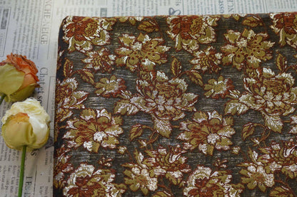 Tissu jacquard européen à motif floral en relief et fil d'or - Brocart de luxe pour ameublement, rideaux, couture, décoration intérieure - Large