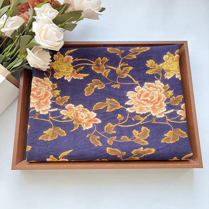 Tissu Tencel Ramie : imprimé pivoine métallisée, 150 cm de large, vendu au mètre