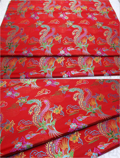 Tissu brocart Phoenix : Robe de mariée chinoise Cheongsam en satin de soie