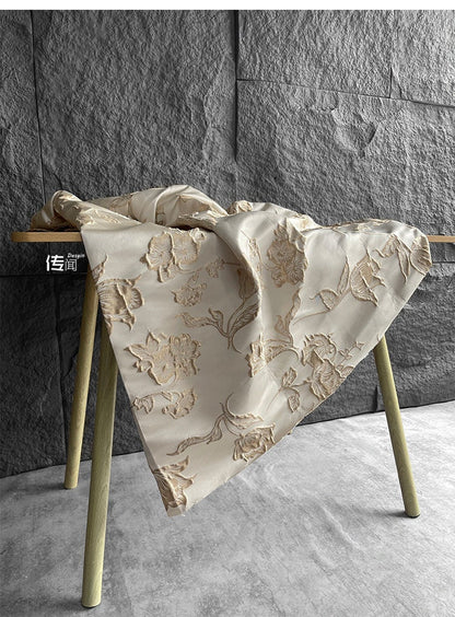 Champagne Magnolia Embroidered Jacquard Fabric: 57"W Floral Upholstery