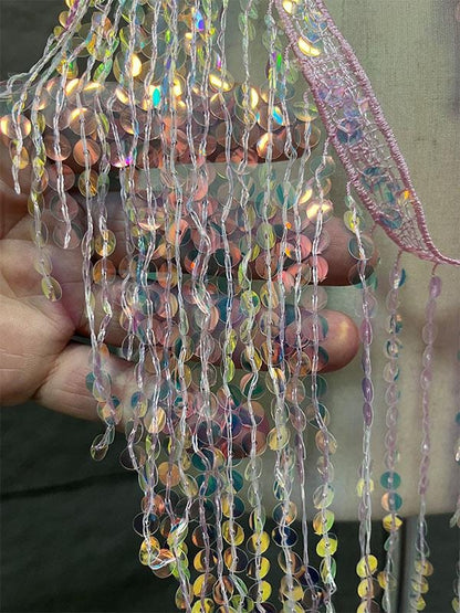 Sequined Tassel Fabric: 25cm Wide Designer Trim