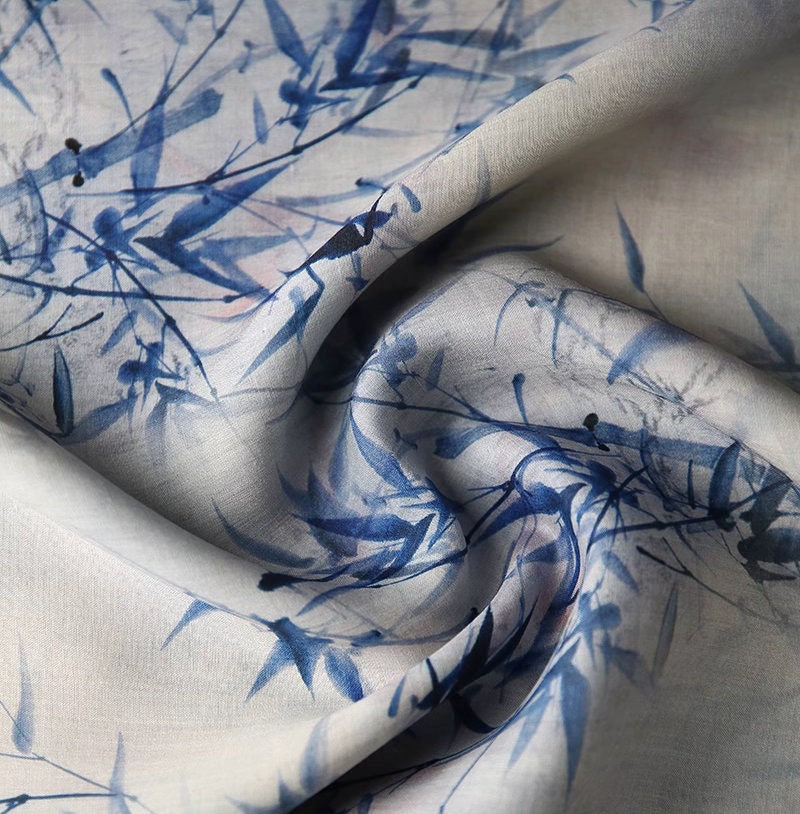 Blue Bamboo Ramie Fabric: Sustainable Home Textile, 55" Wide