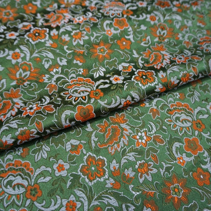 Green Floral Jacquard Brocade Fabric: Silk Rayon Blend, 29" Wide