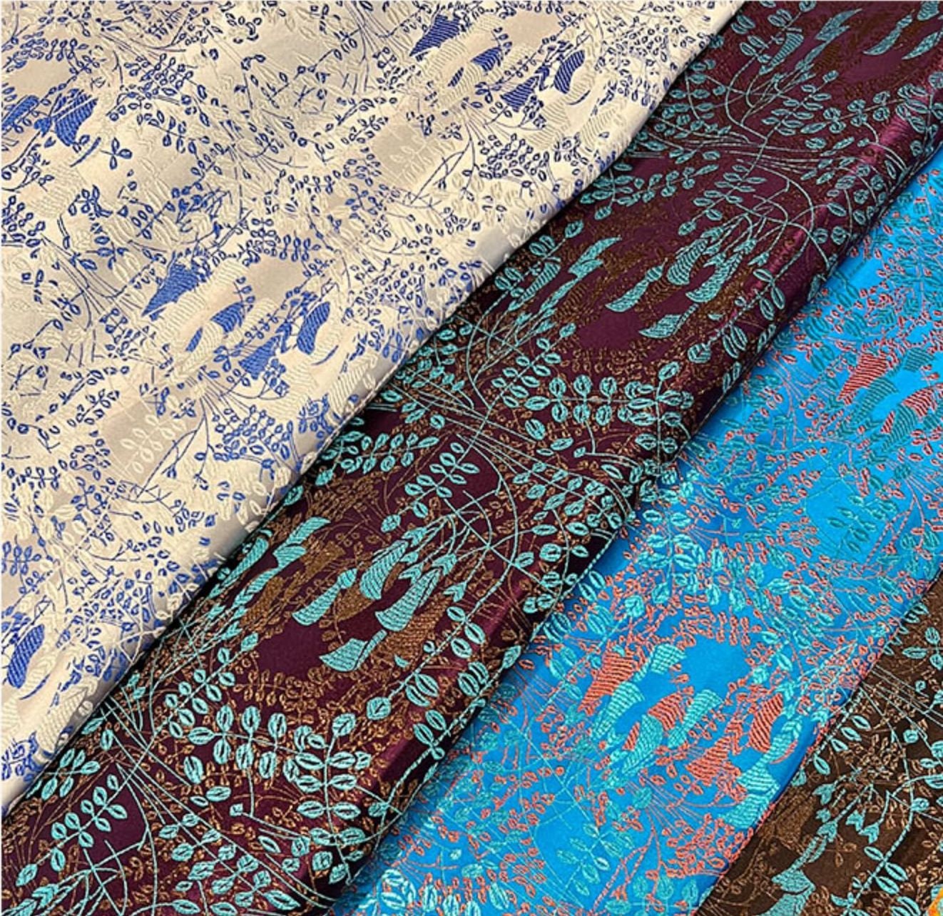 Carob Flower Silk Brocade Damask Fabric: Upholstery & Costume, 29.5"W