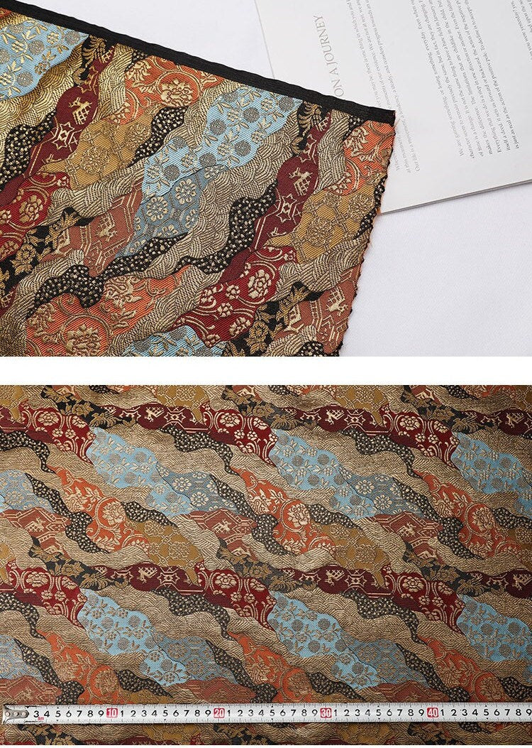 Tissu brocart jacquard à motifs floraux : mélange de soie et de rayonne pour kimono japonais