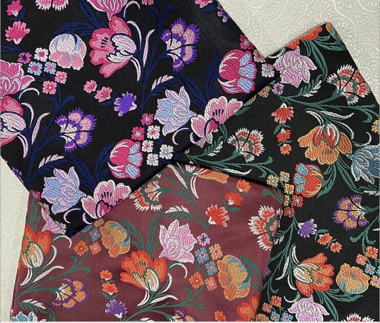 Floral Brocade Fabric: 57" Wide Silk Rayon Blend, Cheongsam Qipao Sewing Fabric