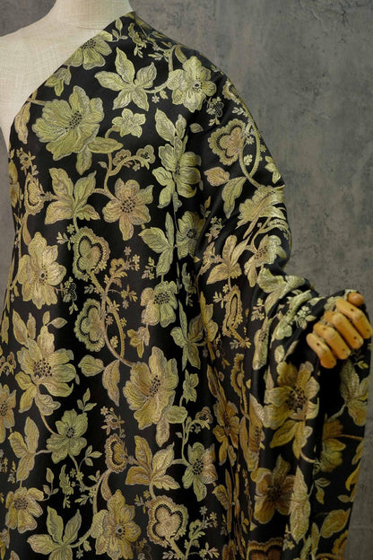 Gold Thread Jacquard Fabric: Vintage Palace Floral, 60"W - By The Meter