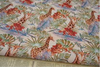 Giraffe Zoo Jacquard Fabric: Autumn Upholstery & Sewing Material