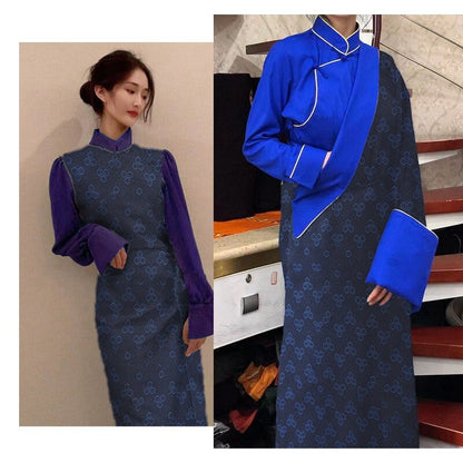 Tissu brocart de soie : style mongol-tibétain, 75 cm de large, en rayonne pour cheongsam.