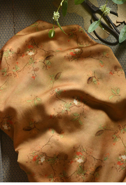 Tissu en coton à motif floral : style peinture à l’encre de Chine, 140 cm de large