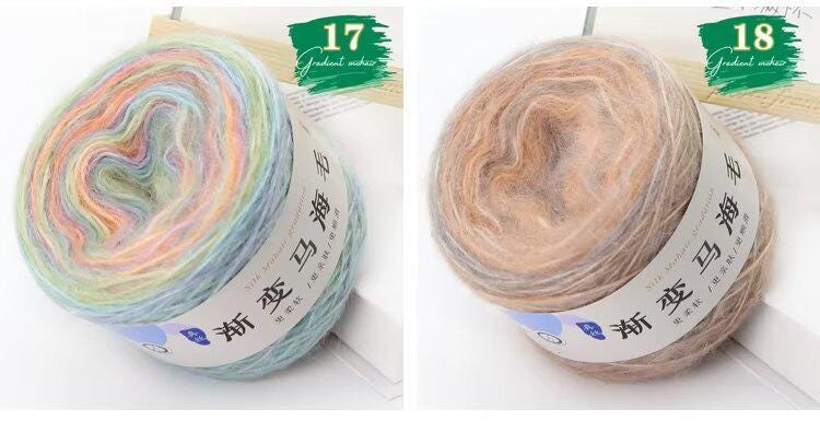 Rainbow Mohair Silk Yarn: Hand-Dyed Gradient Lace Knitting Wool