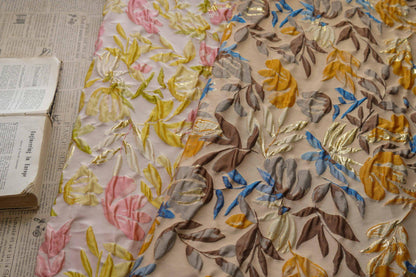 Gold Thread Jacquard Fabric: Retro Palace Style Damask, 53"W By The Meter