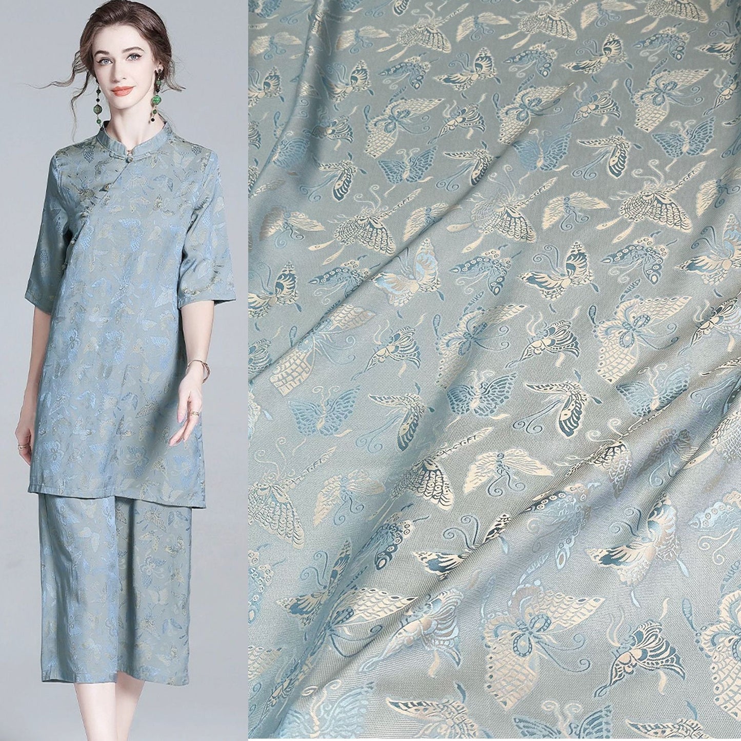 Butterfly Jacquard Fabric: Rayon Cotton Blend, 59" Wide - By The Meter