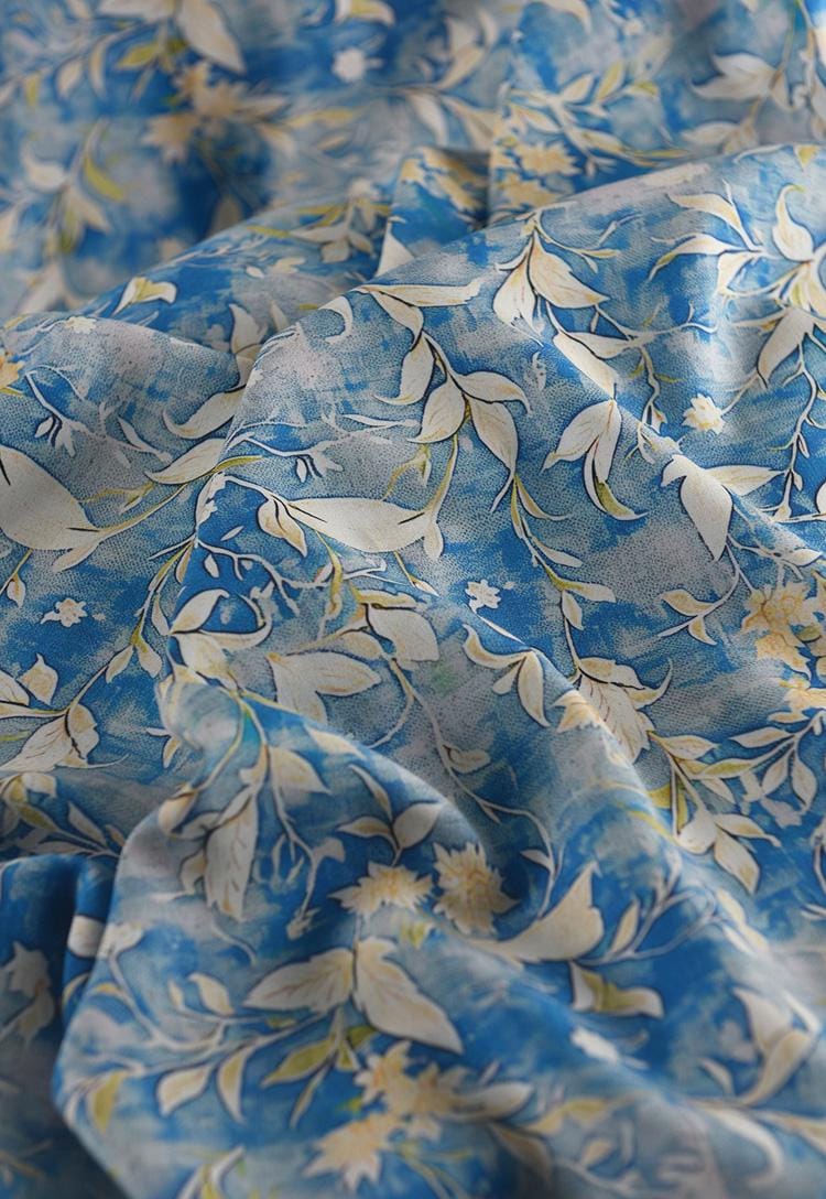 Tissu en coton à motif floral : style peinture à l’encre de Chine, 140 cm de large