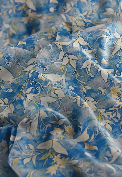 Tissu en coton à motif floral : style peinture à l’encre de Chine, 140 cm de large