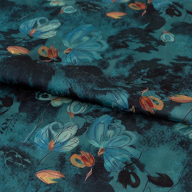 Tissu satin de soie bleu paon, couleur thé : 150 cm de large, pour ameublement, costumes et rideaux