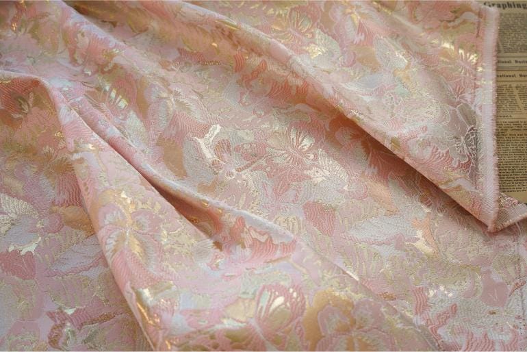 Gold Thread Butterfly Jacquard Fabric: 3D Oil Painting Texture, 59" Wide