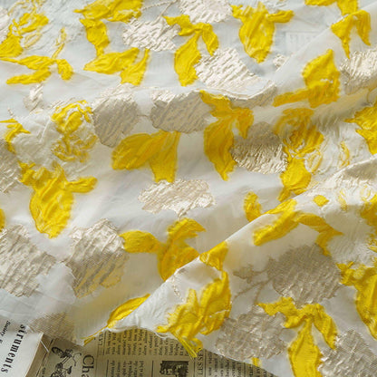 Gold Thread Jacquard Organza Fabric: 3D Embossed Texture, 54" Wide