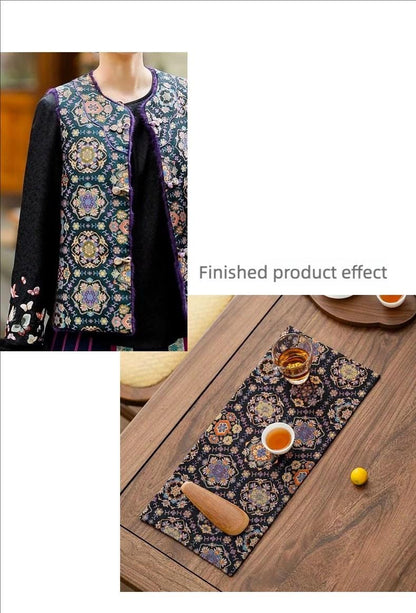 Black Baoxiang Brocade Fabric: 56"W Rayon Blend for Cheongsam, Robes, Decor