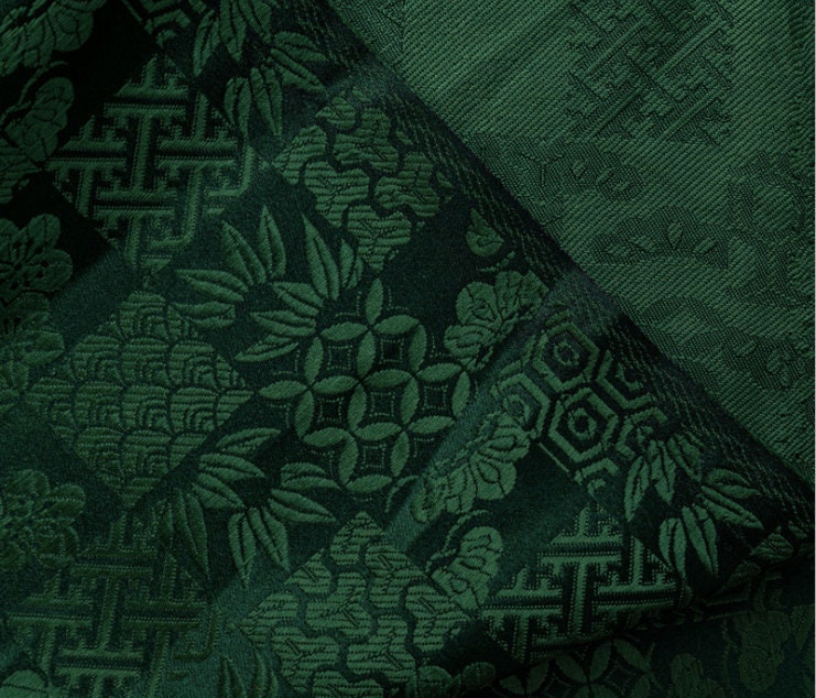 Nishijin Ori Jacquard Silk Brocade Fabric: Japanese Plaid, 59" Wide