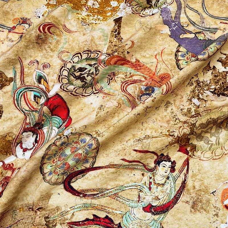 Dunhuang Flying Apsaras Fabric: Oriental Art Cotton Print for Sewing