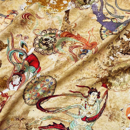 Dunhuang Flying Apsaras Fabric: Oriental Art Cotton Print for Sewing