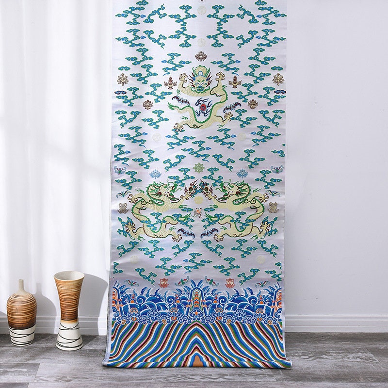 Double Dragon Silk Brocade Fabric: Chinese Cheongsam Wedding Pattern
