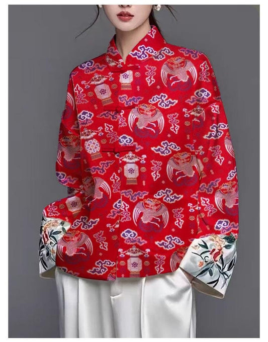 Tissu à motif tibétain Bada : revêtement de cheongsam rouge, décoration de costume (59 po de large)