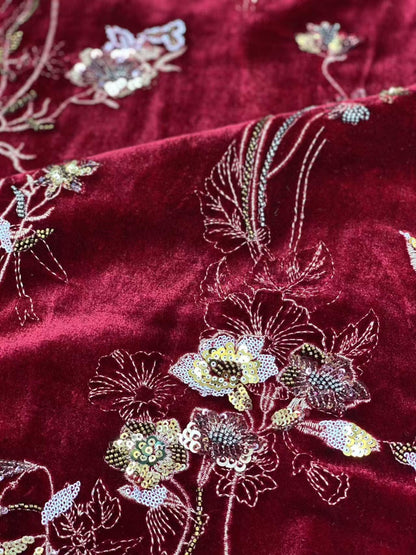 Tissu velours à sequins perlés ��� Broderie florale Desi" Large