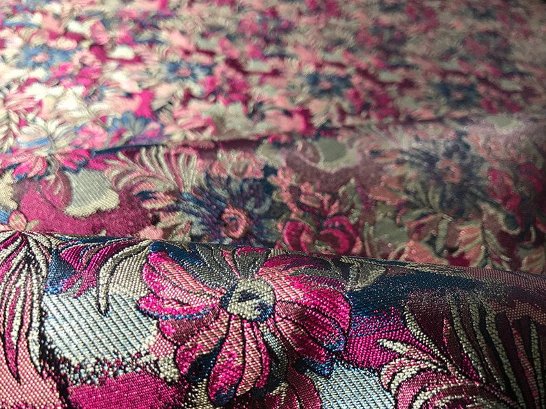Nishijin Japanese Floral Brocade Fabric: High-Precision Jacquard Silk (35" Width)