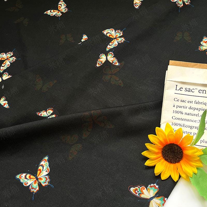Butterfly Dance Print Fabric: 100% Cotton Quilting & Sewing Material, 55"W