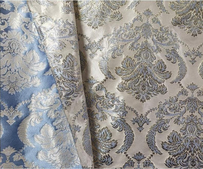 Blue & Gold Floral Jacquard Fabric | Shimmer Brocade (59" Wide)