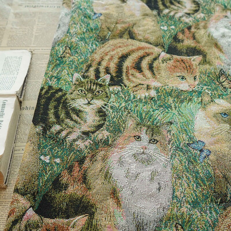 Cat Jacquard Fabric: Autumn Winter Upholstery, Sewing Material (59"W By 1 Meter)
