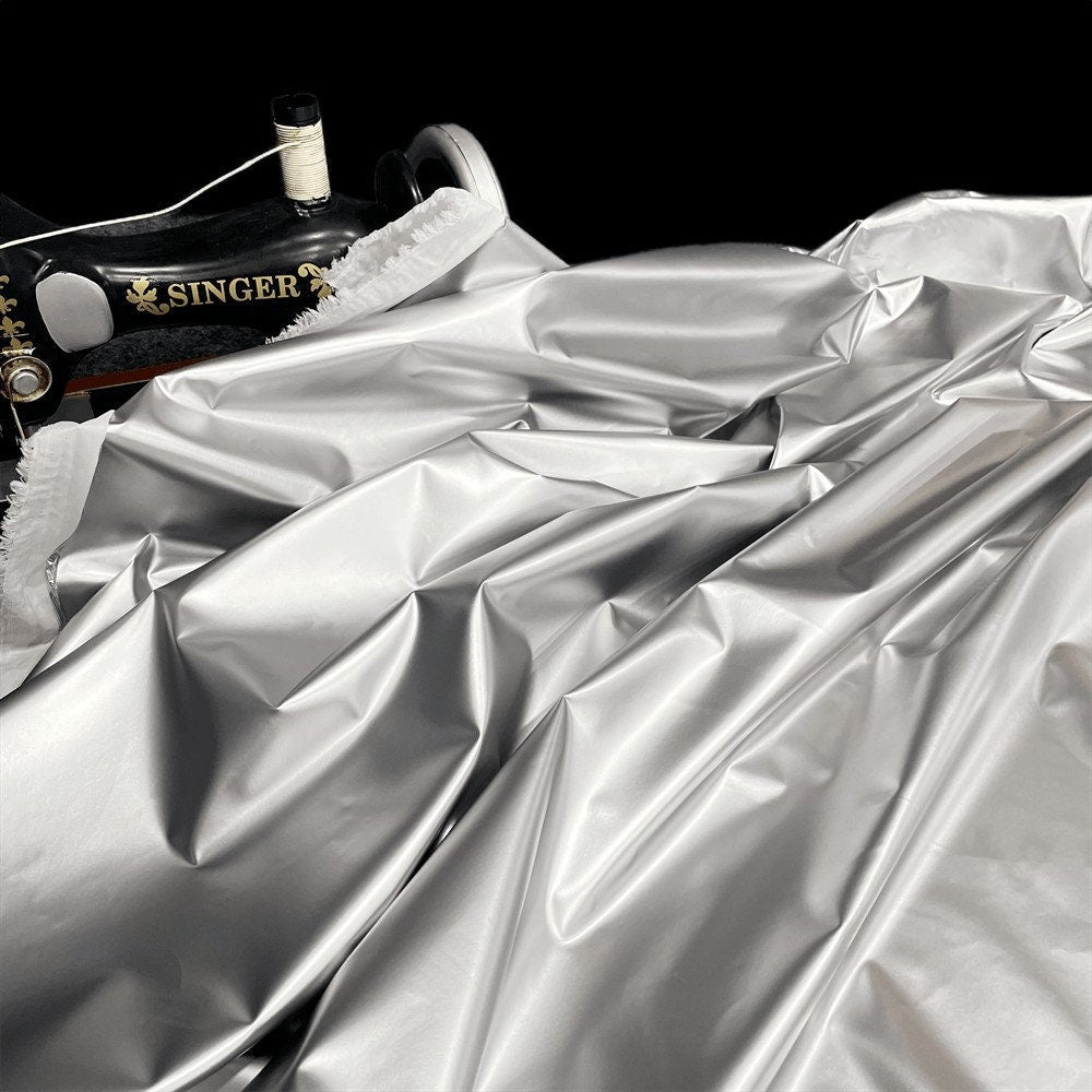 Metallic Silver PU Leather Fabric: Space Gray Designer Fabric, 59" Wide