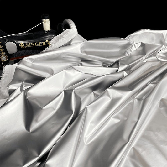 Metallic Silver PU Leather Fabric: Space Gray Designer Fabric, 59" Wide