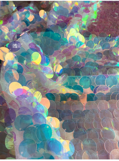 Gradient Sequin Mesh Fabric, Fish Scale Laser Jacquard, 53"W, Sewing, DIY