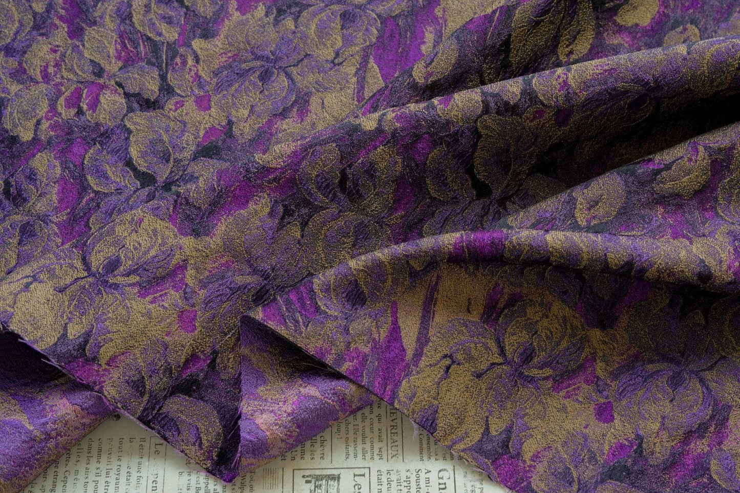 Floral Jacquard Fabric | Purple Abstract Woven Upholstery, 63"W