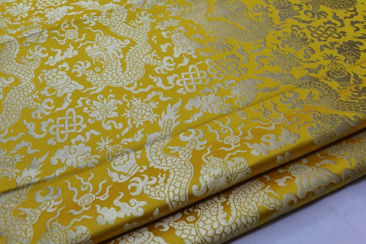 Tissu brocart de soie à motif de dragon chinois : pour costumes et ameublement, 74 cm de large
