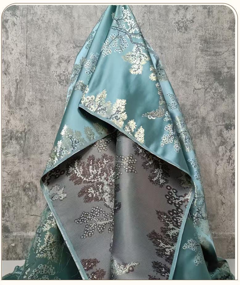 Zamioculcas Jacquard Brocade Fabric ��� Money Tree Pattern Upholstery & Clothing Material, sell by the met"Wide