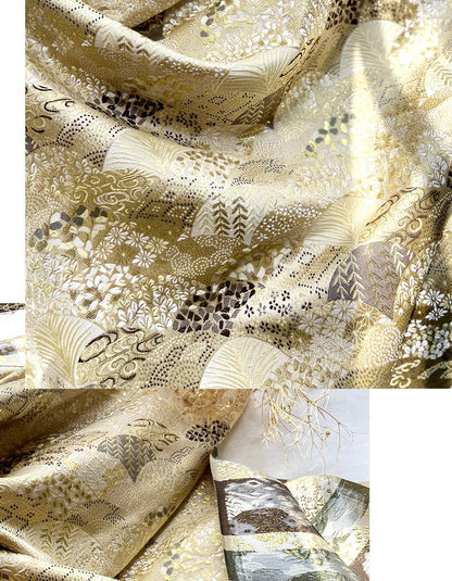 Tissu japonais Nishijin bleu sarcelle : Brocart de soie pour la couture