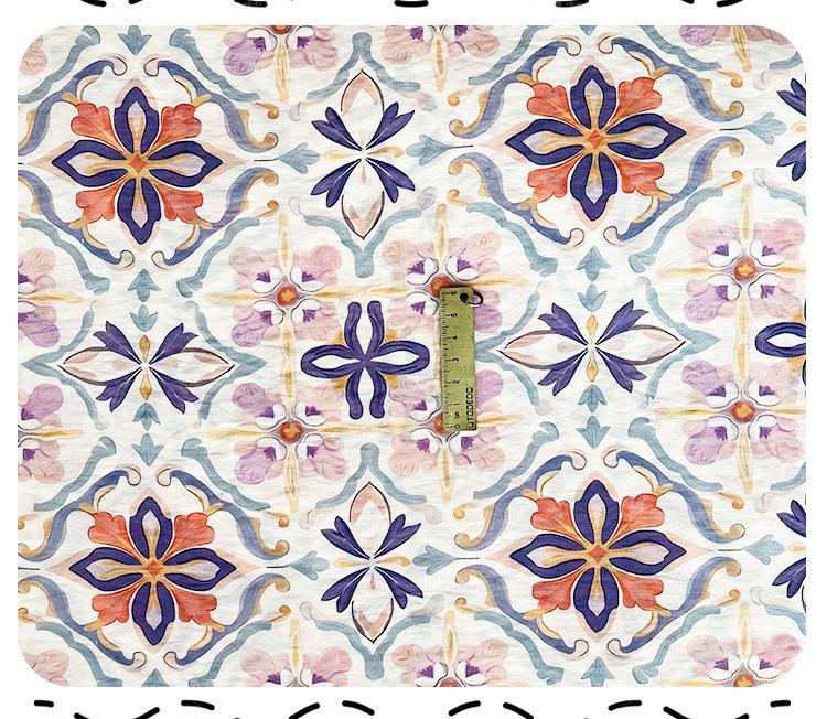 Tissu Tencel Ramie : imprimé floral Dunhuang, 150 cm de large, vendu au mètre