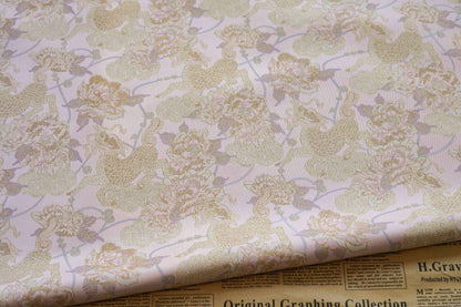 Gold Thread Pink Flower Jacquard Fabric: 3D Embossed Woven, 55"W