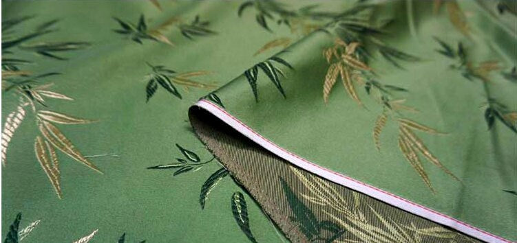Light Gold Silk Brocade Fabric: Bamboo Leaves & Flowers