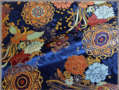 Silk Brocade Fabric: Peony Phoenix Design, 29.5" Wide, By The Meter