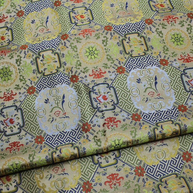 Song Brocade Fabric: Chinese Wishful Window Grilles, Silk Rayon Blend