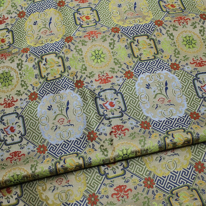 Song Brocade Fabric: Chinese Wishful Window Grilles, Silk Rayon Blend