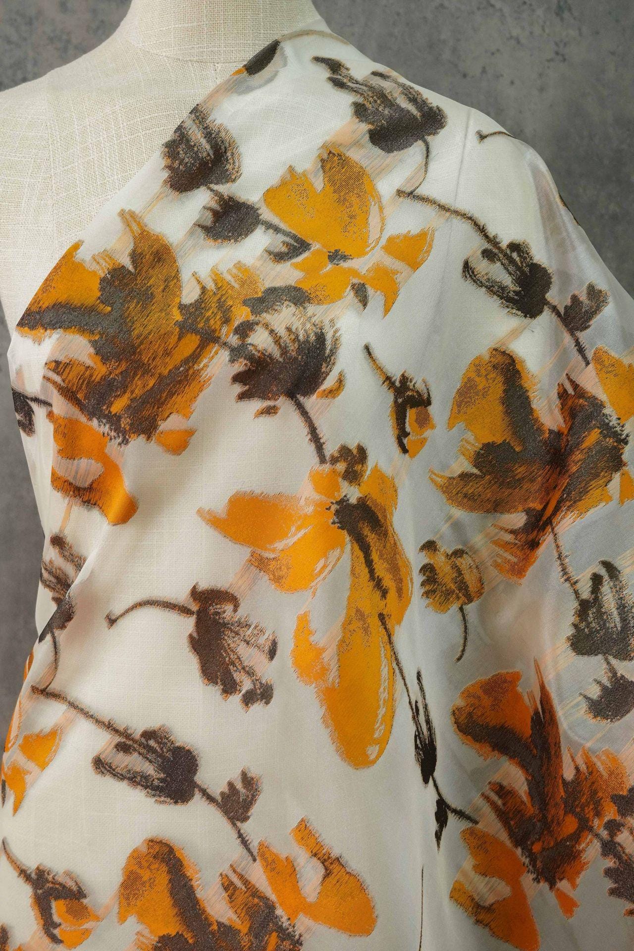 Light Brown 3D Jacquard Organza Fabric: Embossed Texture, 57" Wide