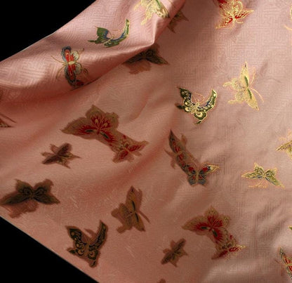 Butterfly Gold Weaving Rayon Fabric: Mongolian Tibetan Pattern, 58"W